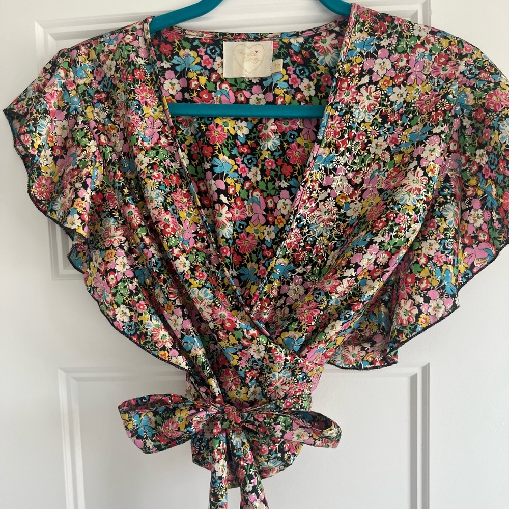 Floral Wrap Top with Flutter Sleeves